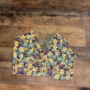 PINK Victoria's Secret Yellow and Blue Tie Front Crop Tank